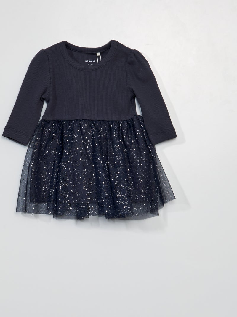 Robe bi-matière avec tulle 'Name it' Bleu marine - Kiabi