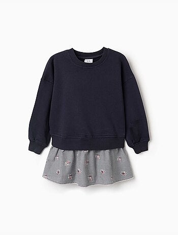 Robe bi-matière en coton avec motif vichy
