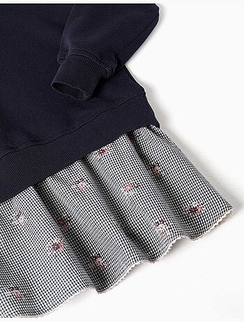 Robe bi-matière en coton avec motif vichy