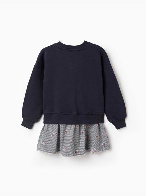 Robe bi-matière en coton avec motif Vichy - Kiabi