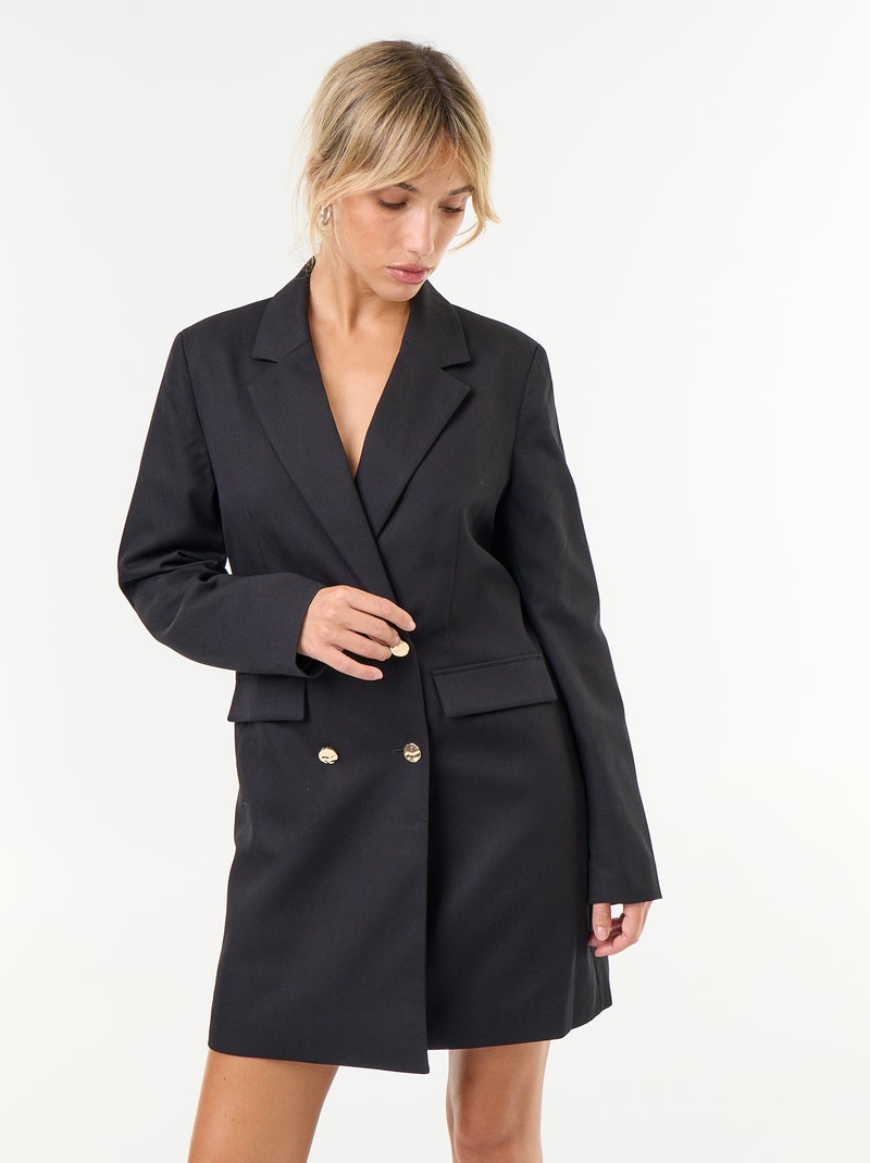 Robe blazer mi-longue avec boutons dorés Noir - Kiabi