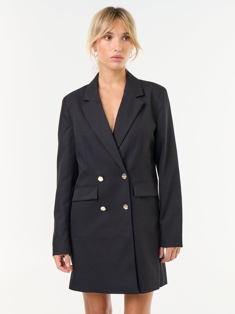 Robe blazer mi-longue avec boutons dorés Noir - Kiabi