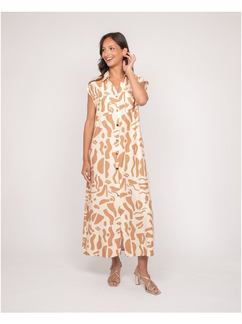 Robe boutonnée longue sans manches isaline Beige - Kiabi