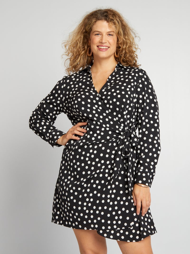 Robe cache-coeur à pois Noir/blanc - Kiabi