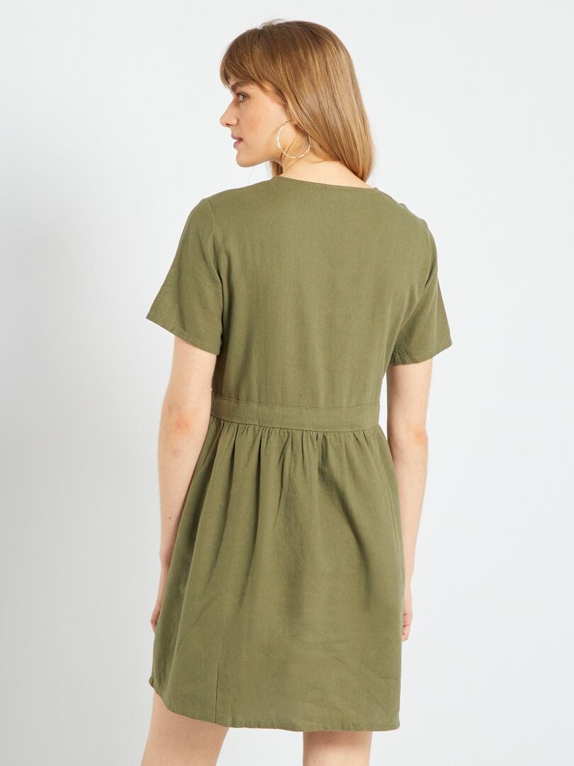 Robe ceinturé en lin 'JDY' Kaki - Kiabi