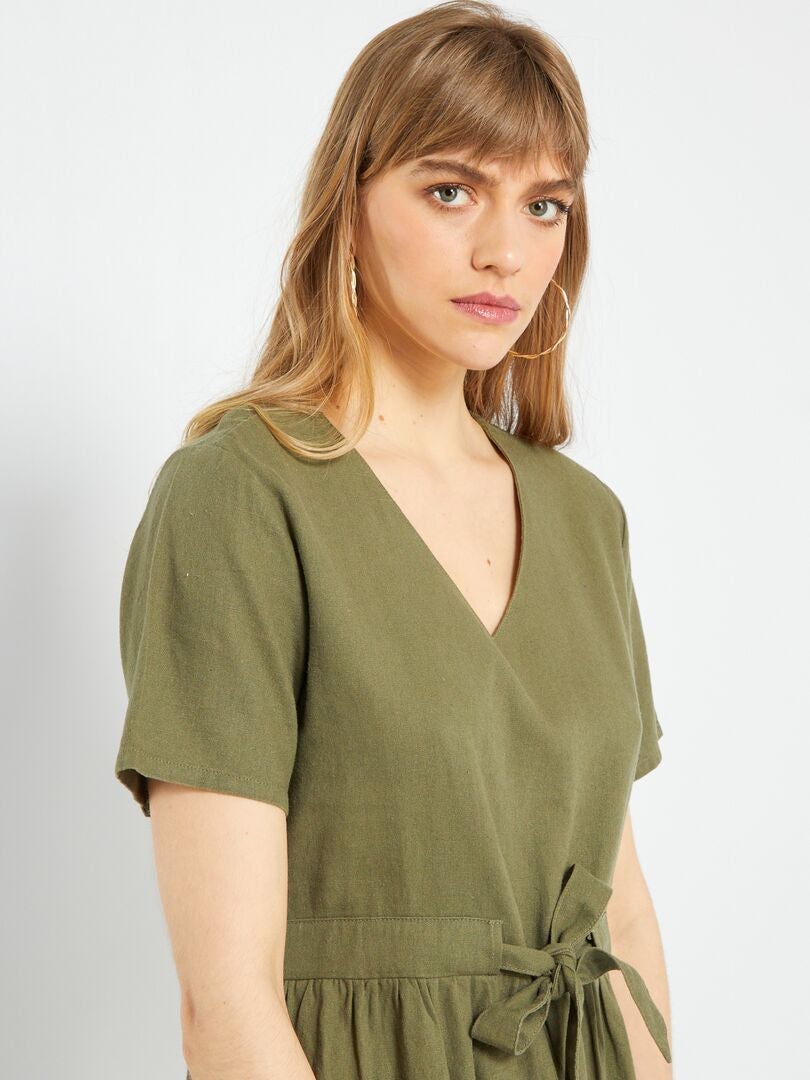 Robe ceinturé en lin 'JDY' Kaki - Kiabi