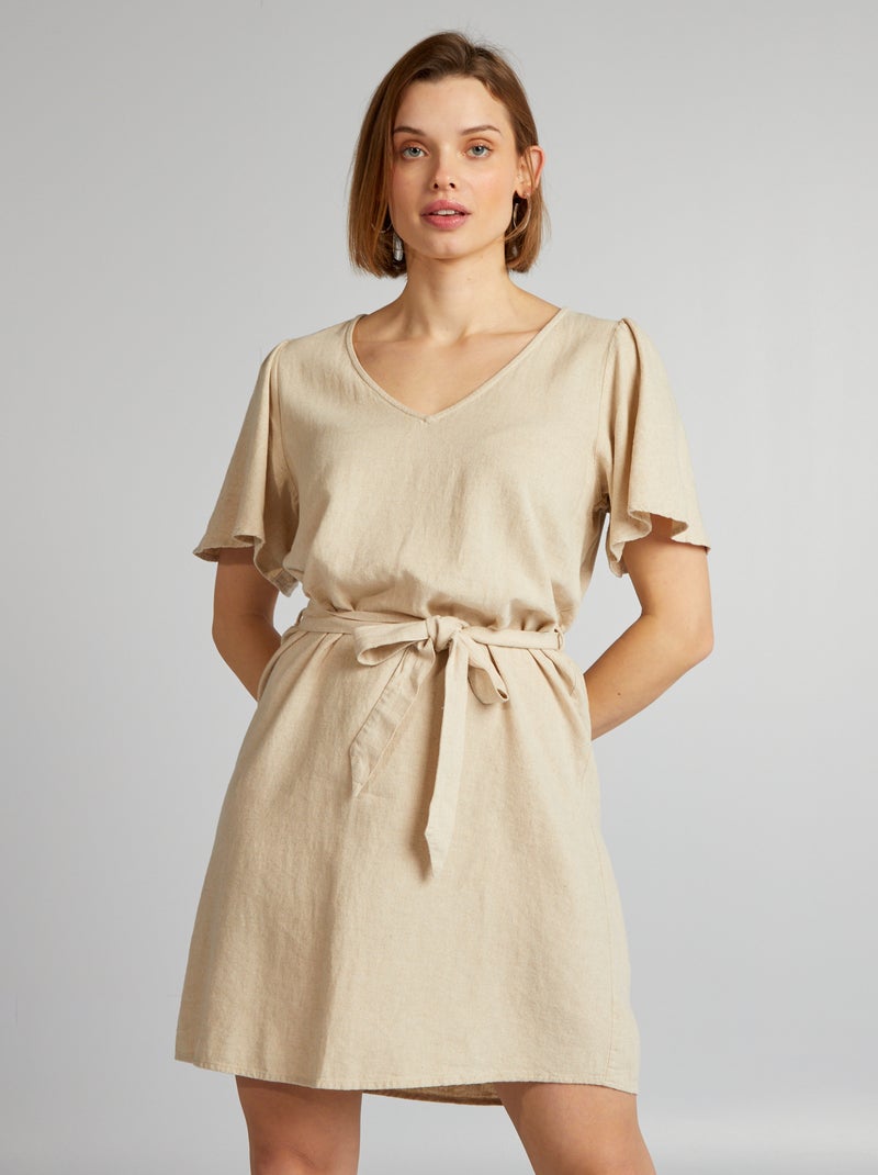 Robe ceinturée en lin 'JDY' Beige - Kiabi