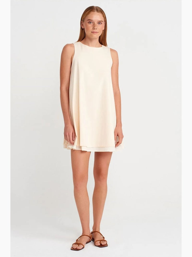 Robe chasuble mini sans manches en popeline de coton dilvin Crème - Kiabi