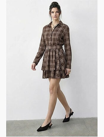 Robe-chemise à carreaux avec ceinture lucci