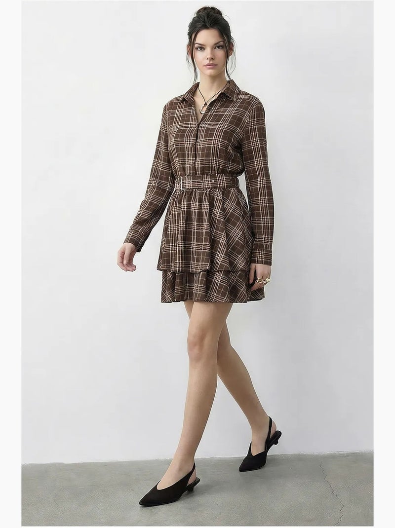Robe-chemise à carreaux avec ceinture lucci Marron chocolat - Kiabi
