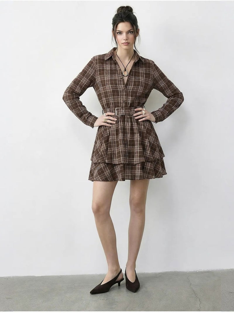 Robe-chemise à carreaux avec ceinture lucci Marron chocolat - Kiabi