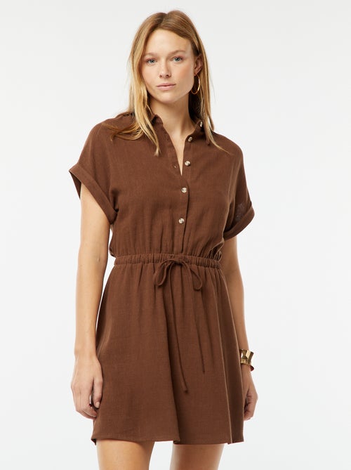 Robe chemise à manches courtes en lin mélangé - Kiabi