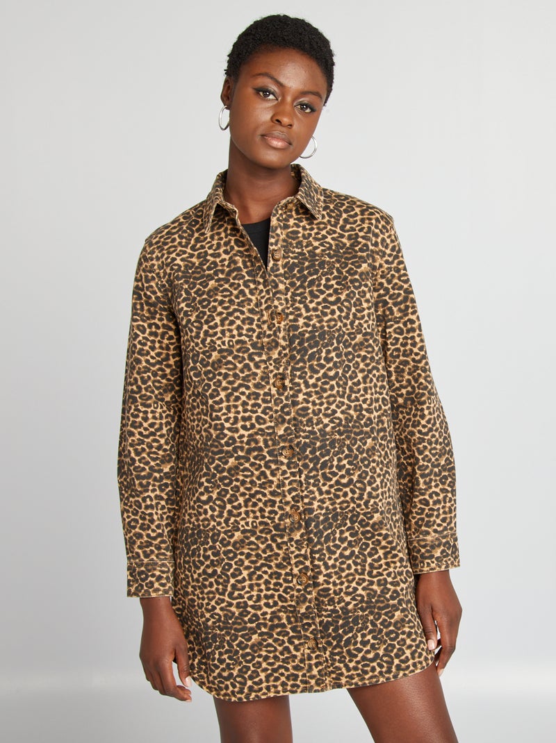 Robe-chemise à motif léopard Beige - Kiabi
