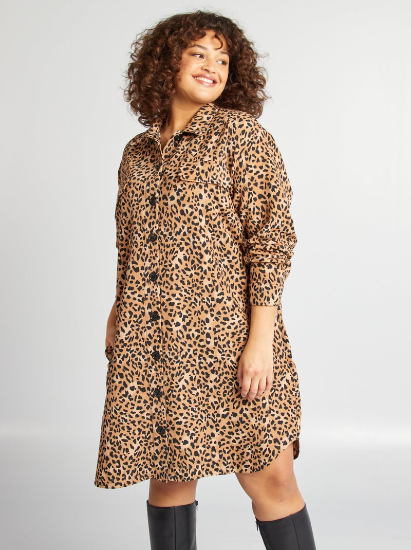 Robe chemise à motif léopard MARRON - Kiabi