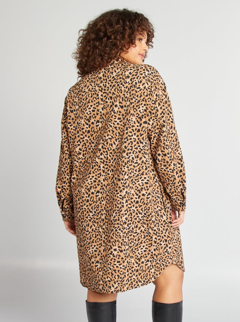 Robe chemise à motif léopard MARRON - Kiabi