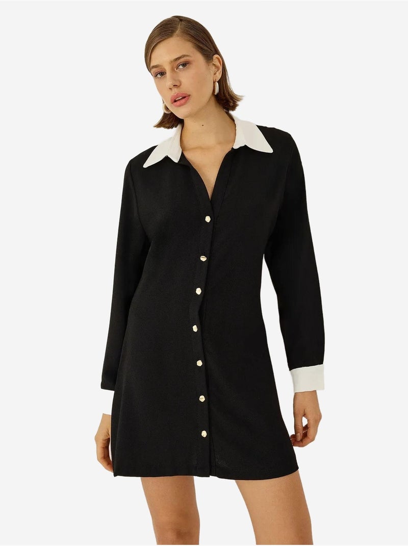 Robe chemise boutonnée Noir - Kiabi