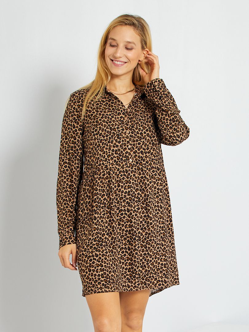 Robe chemise cintrée imprimée 'léopard' marron léopard - Kiabi