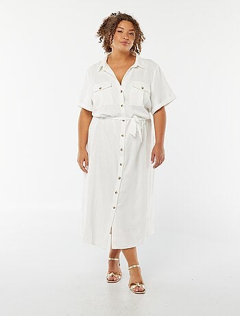 Robe chemise coupe midi manches courtes avec ceinture