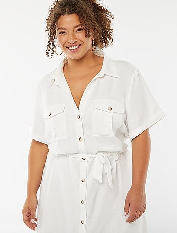 Robe chemise coupe midi manches courtes avec ceinture