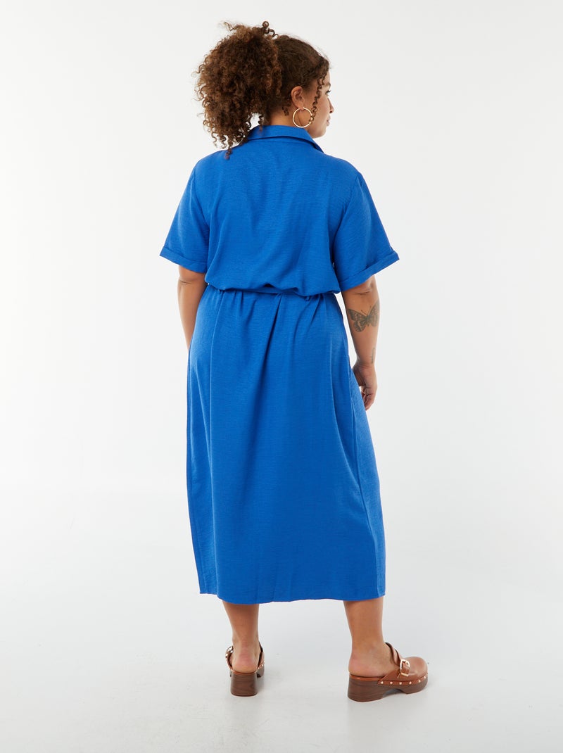 Robe chemise coupe midi manches courtes avec ceinture Bleu - Kiabi