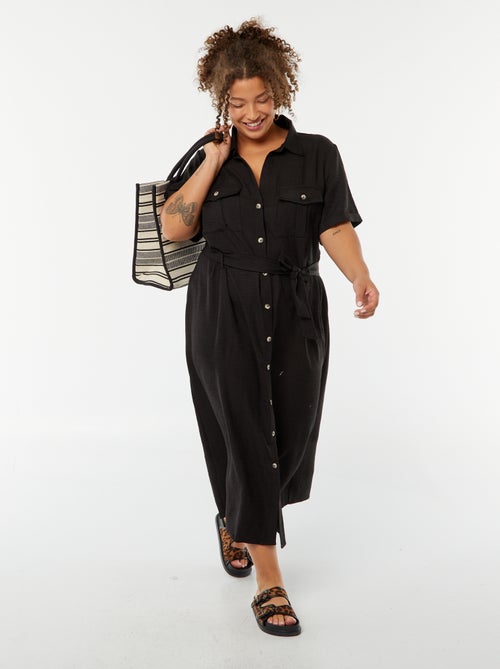 Robe chemise coupe midi manches courtes avec ceinture - Kiabi