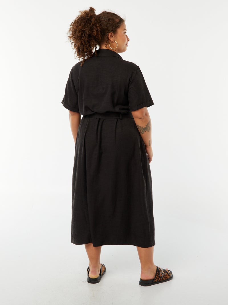 Robe chemise coupe midi manches courtes avec ceinture noir - Kiabi