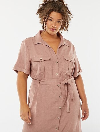Robe chemise coupe midi manches courtes avec ceinture