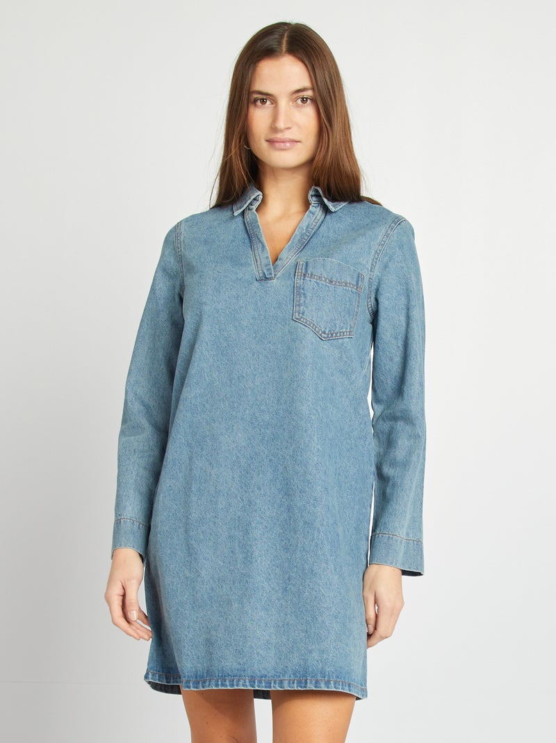 Robe chemise courte en jean Bleu - Kiabi