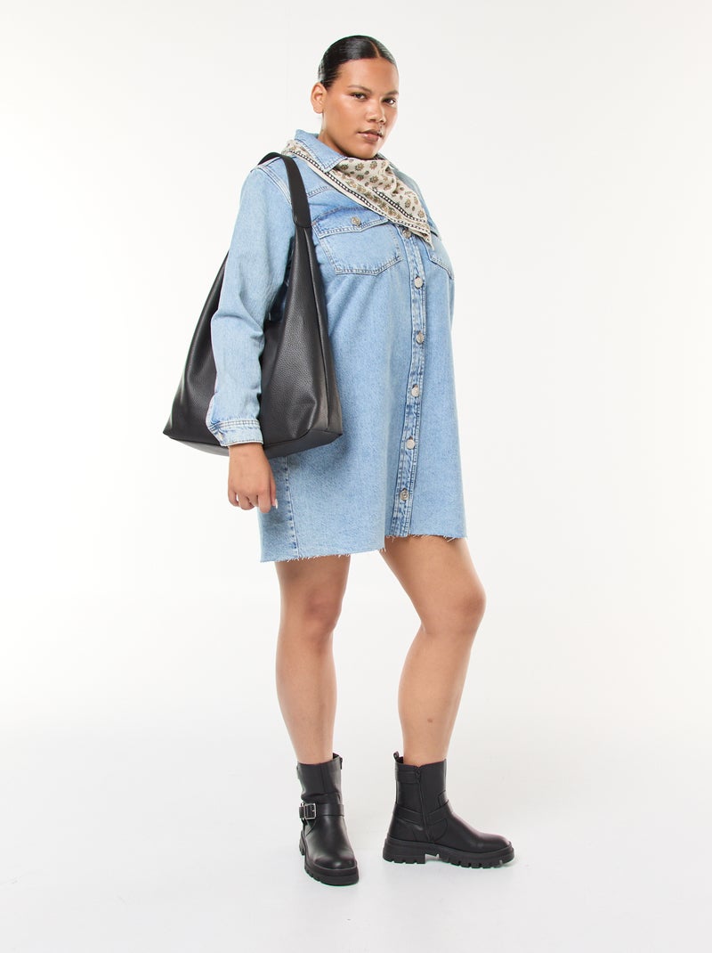 Robe chemise courte en jean finition à crû Bleu - Kiabi