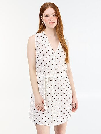 Robe chemise courte sans manches en lin mélangé