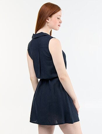 Robe chemise courte sans manches en lin mélangé
