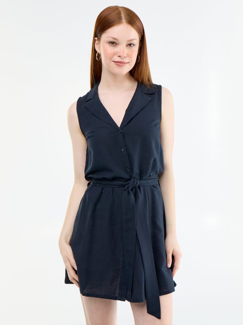 Robe chemise courte sans manches en lin mélangé - Kiabi