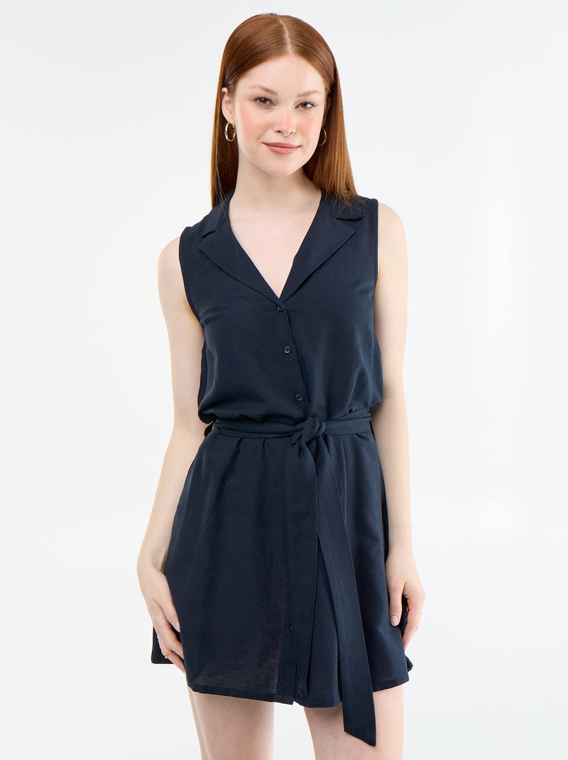 Robe chemise courte sans manches en lin mélangé Bleu - Kiabi