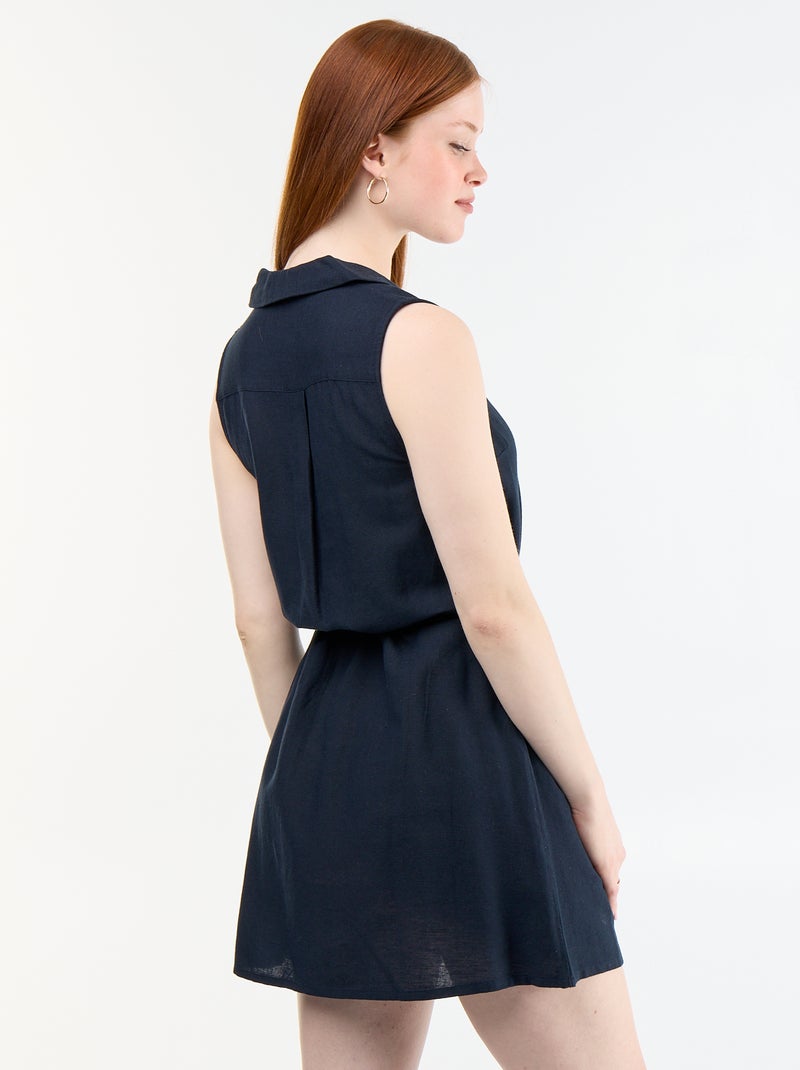 Robe chemise courte sans manches en lin mélangé Bleu - Kiabi