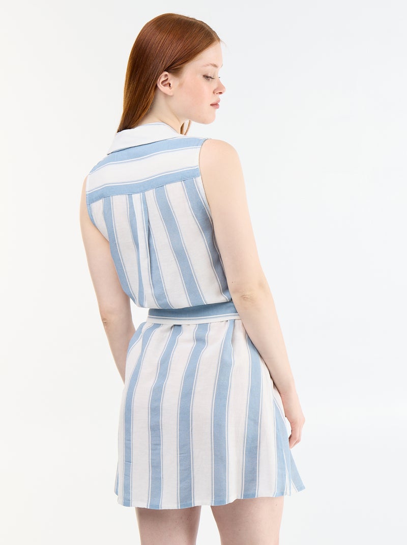 Robe chemise courte sans manches en lin mélangé Bleu - Kiabi