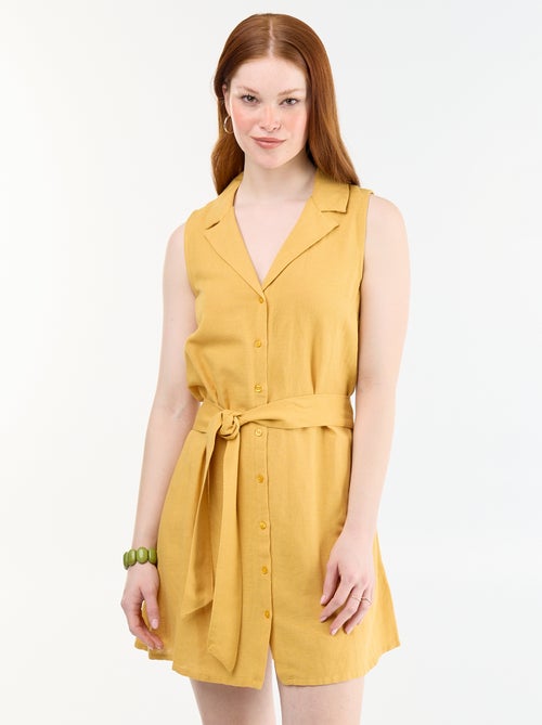 Robe chemise courte sans manches en lin mélangé - Kiabi