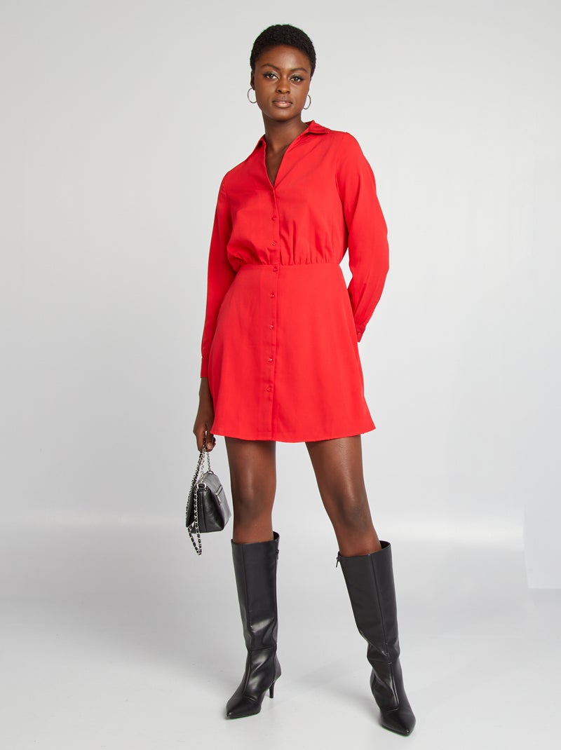 Robe chemise effet satiné Rouge - Kiabi