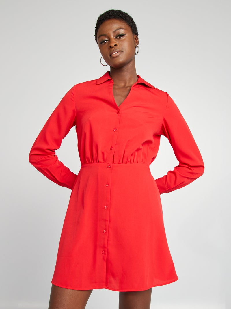 Robe chemise effet satiné Rouge - Kiabi