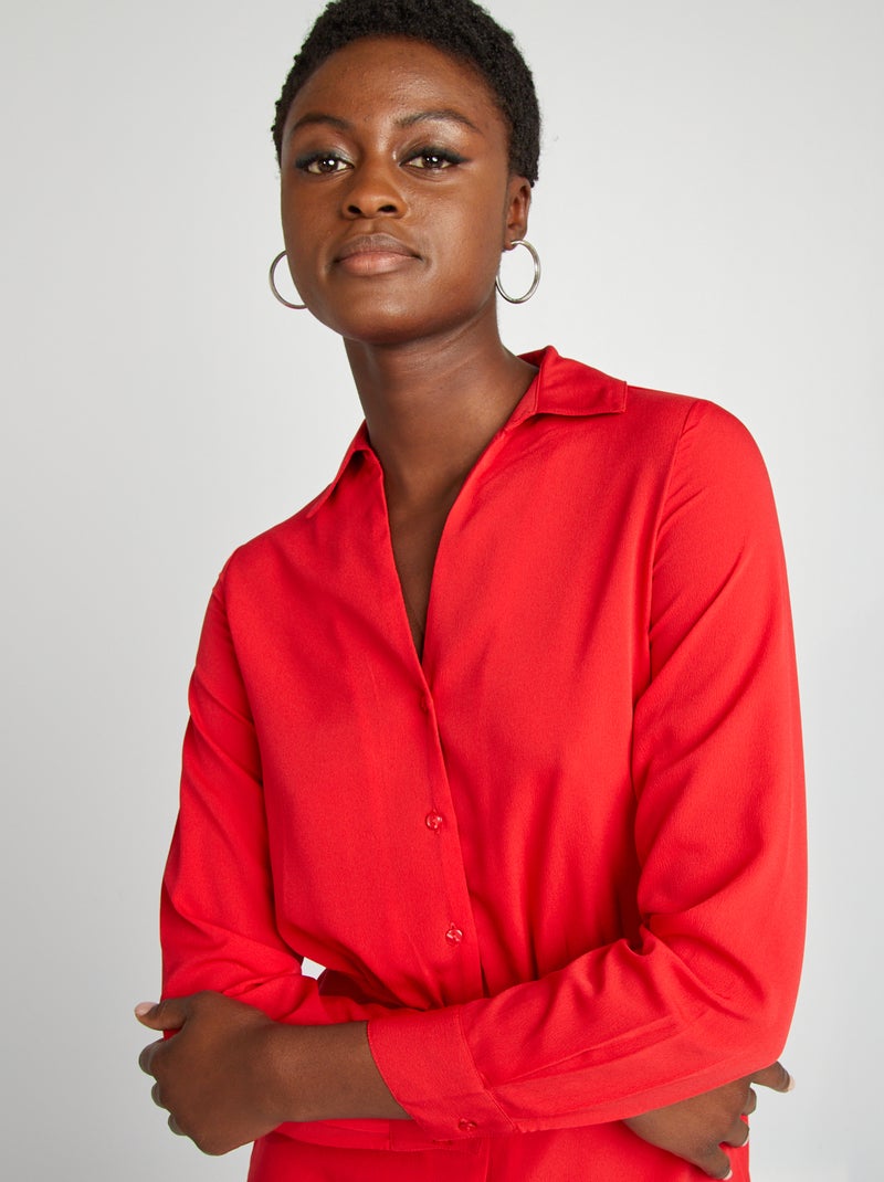 Robe chemise effet satiné Rouge - Kiabi