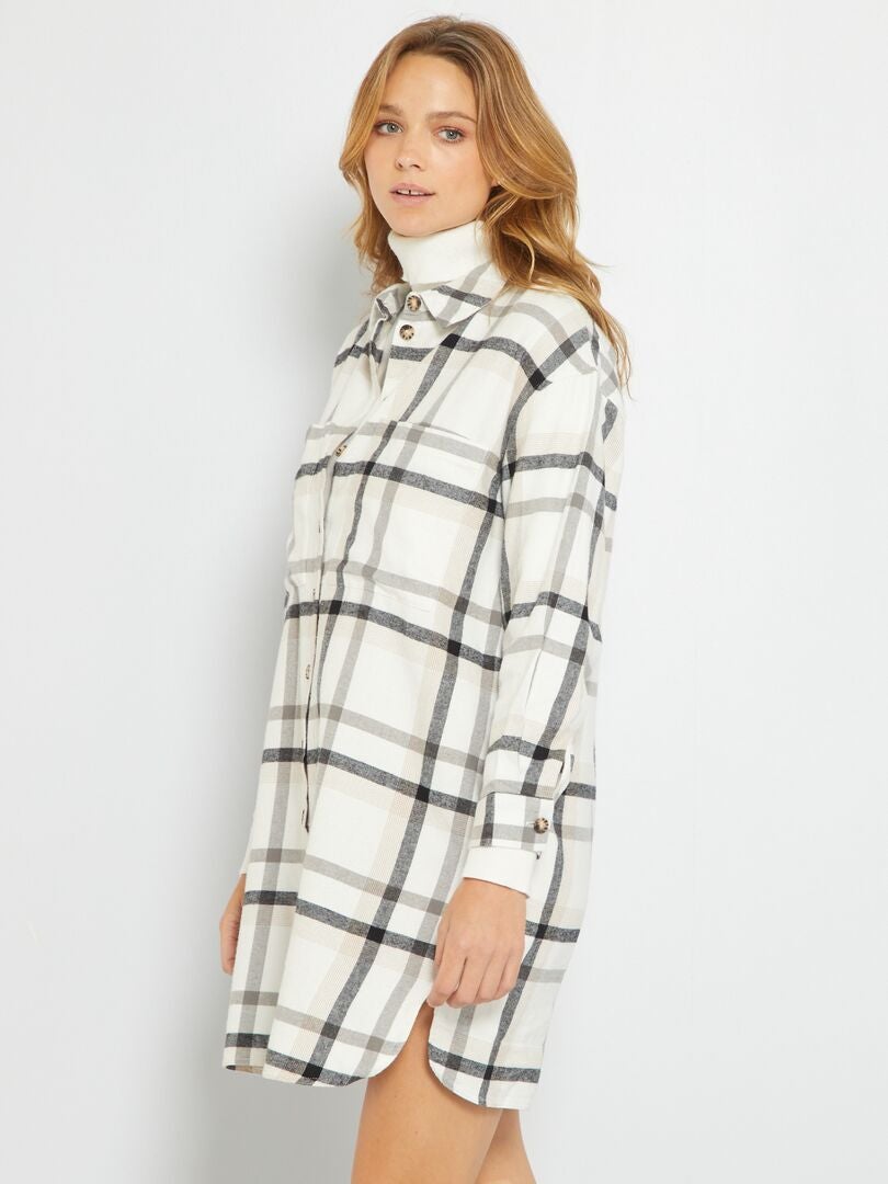 Plaid Flanelle Damier Blanc/Beige HOME DECO FACTORY - 120x150cm - Doux Et Chaud - Canapé Ou Lit