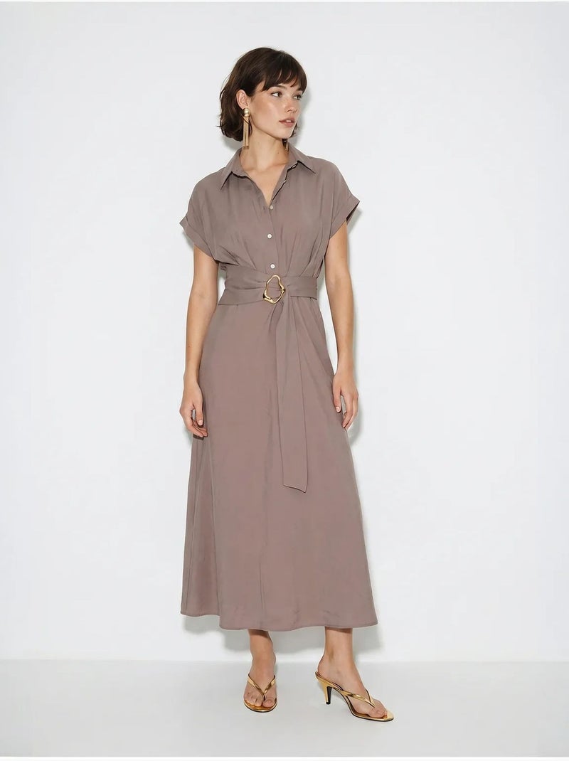 Robe chemise en popeline avec ceinture lucci Mauve - Kiabi