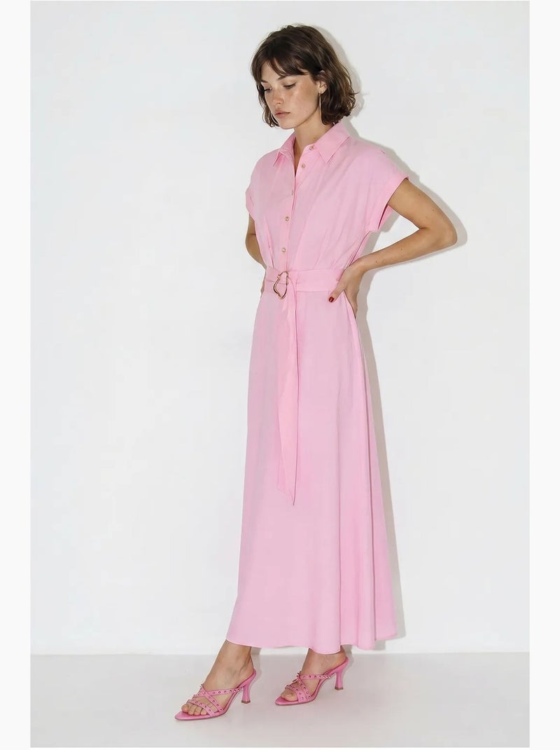 Robe chemise en popeline avec ceinture lucci Rose - Kiabi