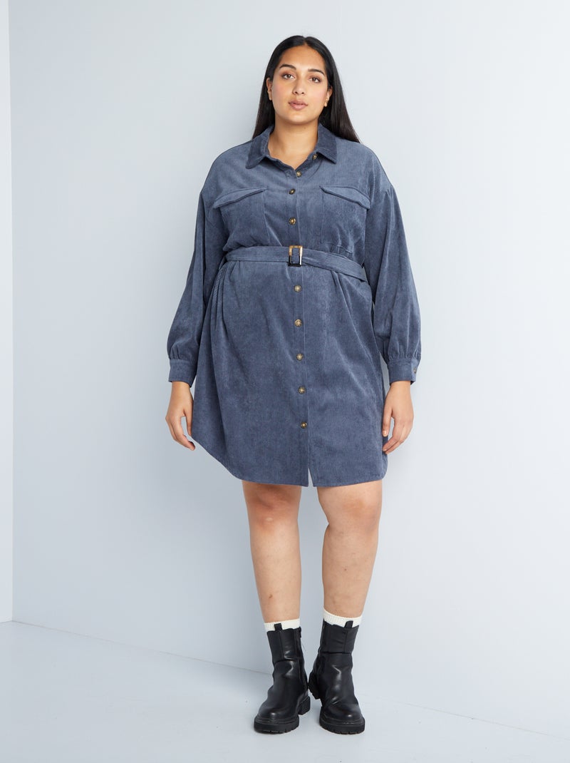 Robe chemise en velours côtelé Bleu - Kiabi