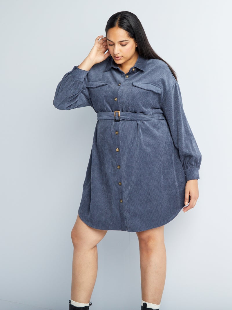 Robe chemise en velours côtelé Bleu - Kiabi