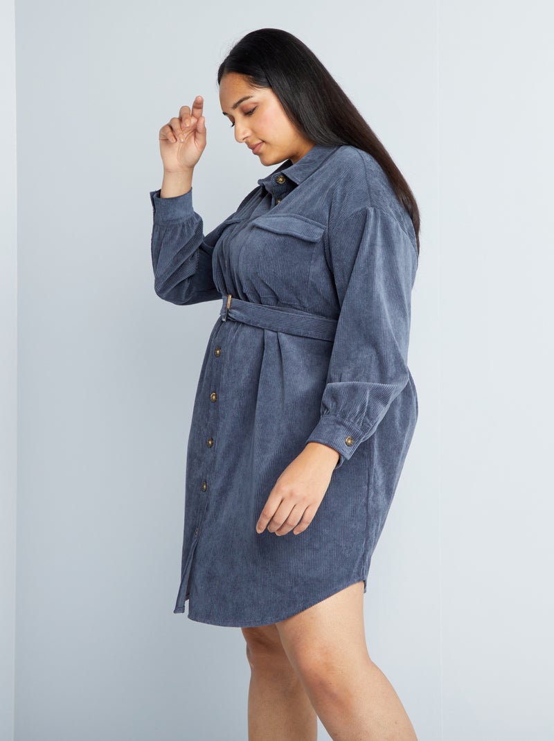 Robe chemise en velours côtelé Bleu - Kiabi