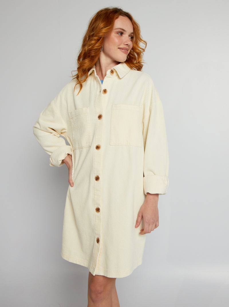 Robe chemise en velours Crème - Kiabi