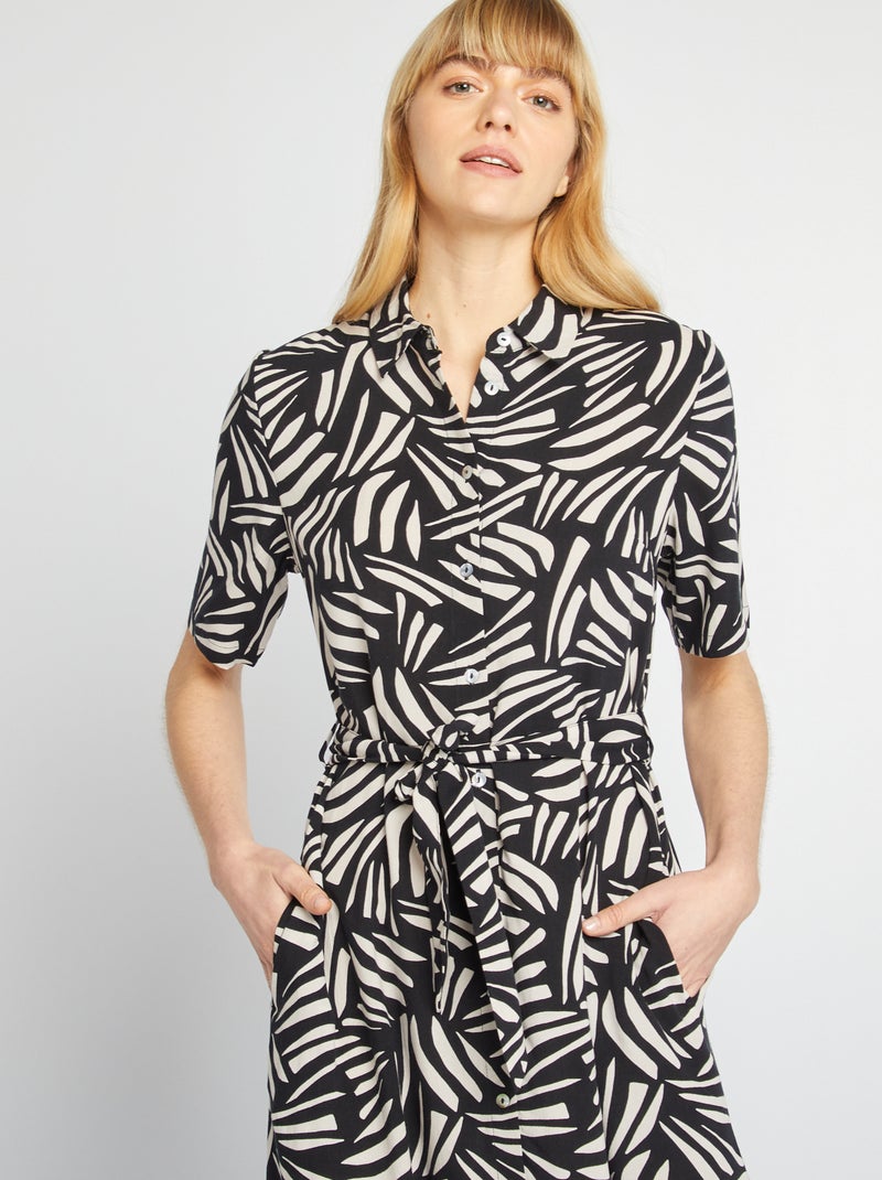 Robe chemise longue à motif Noir - Kiabi