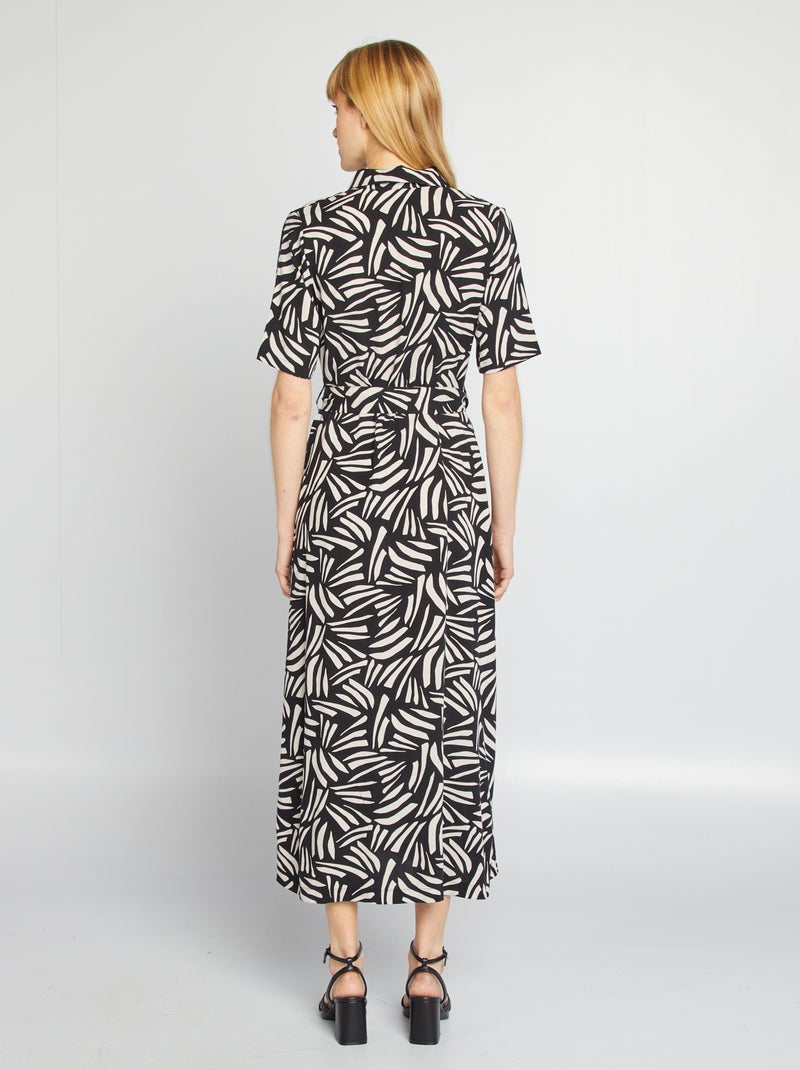 Robe chemise longue à motif Noir - Kiabi