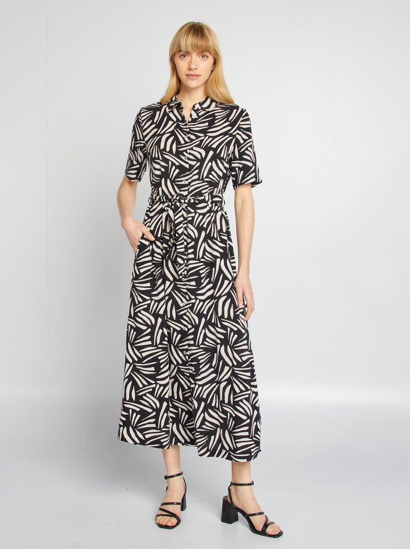 Robe chemise longue à motif Noir - Kiabi
