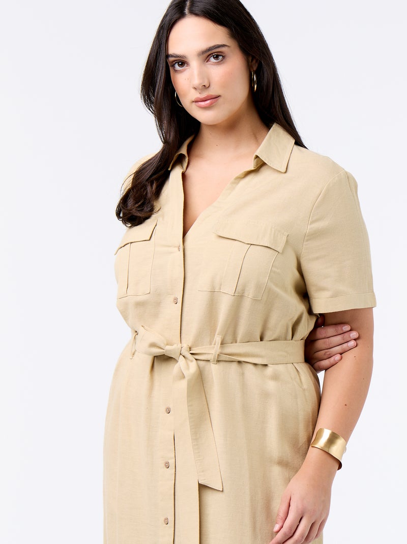 Robe chemise longue avec ceinture à nouer Beige - Kiabi